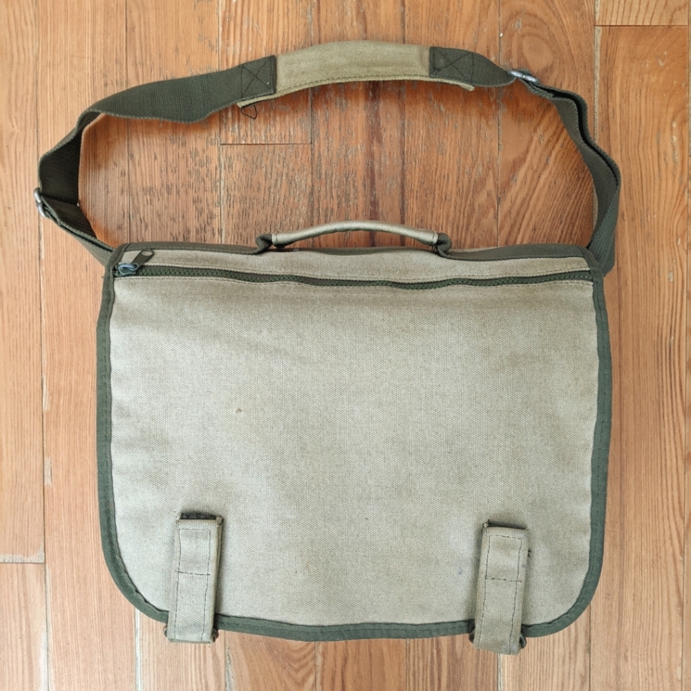 Vintage Army Messenger Bag Drab Green Canvas Expandable Compartment
